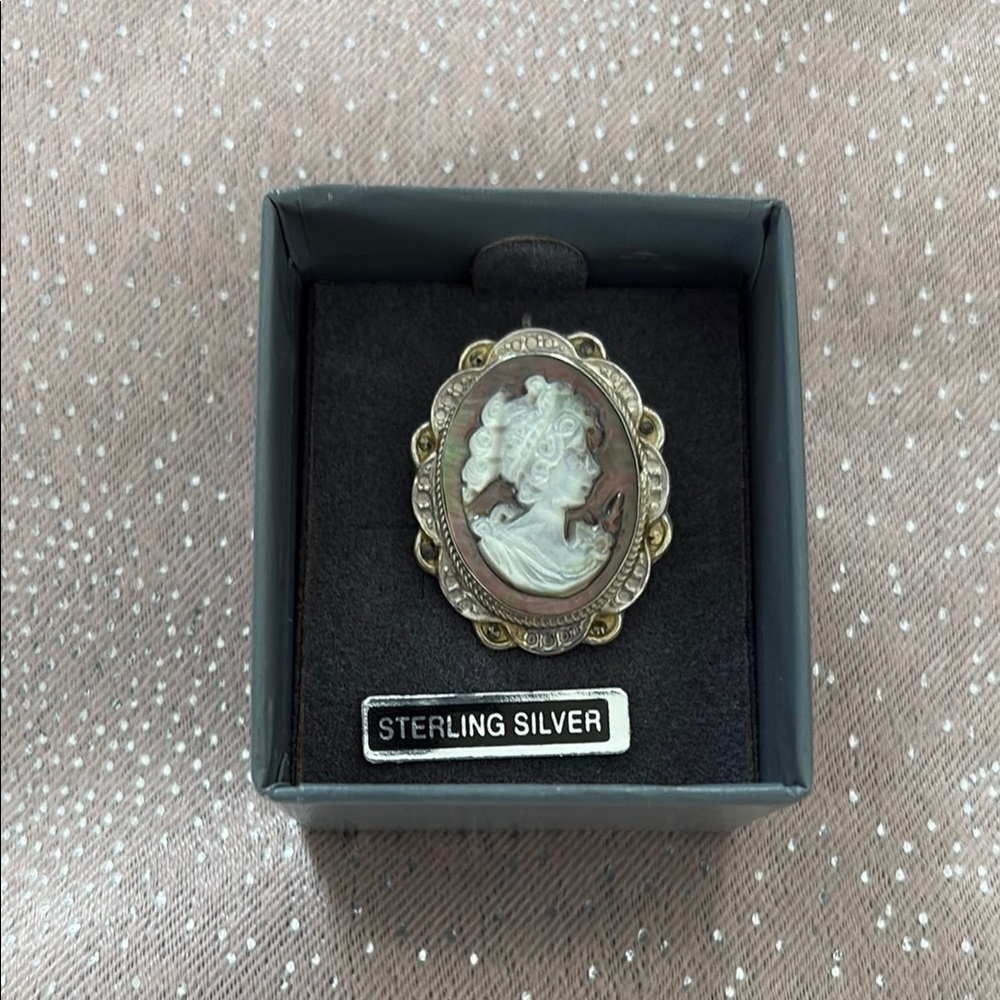 Elegant Cameo Brooch in Silver and Gold